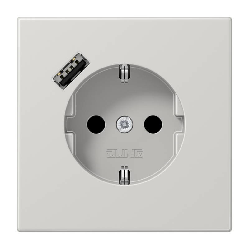 Изображение LS1520-18ALG  Розетка SCHUKO® 16A с USB-зарядкой тип A 3A - LS (светло-серый) - завод JUNG
