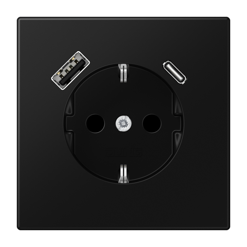 Изображение LS1520-15CASWM  Розетка SCHUKO® 16A с USB-зарядкой тип (A+C) - LS (черный матовый) - завод JUNG
