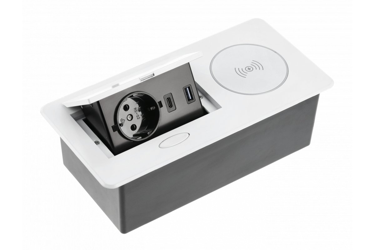 Изображение AE-PB1SAVAP-10  Розетка врезная AVARO PLUS (SCHUKO®), 2xUSB A+C, индукционная зарядка 5W, белый - завод GTV