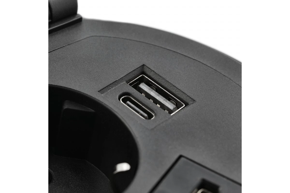 Изображение AE-BPW1SACP-20  Розетка круглая врезная CHARGER PLUS (SCHUKO®), 2xUSB A+C, обмен USB-A, HDMI, RJ45, черный - завод GTV