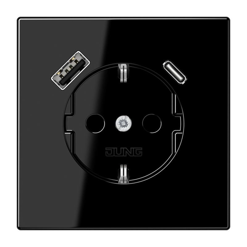 Изображение LS1520-15CASW  Розетка SCHUKO® 16A с USB-зарядкой тип (A+C) - LS (черный) - завод JUNG