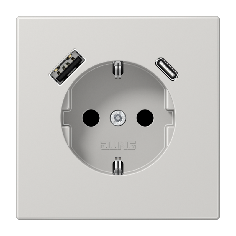 Изображение LS1520-15CALG  Розетка SCHUKO® 16A с USB-зарядкой тип (A+C) - LS (светло-серый) - завод JUNG