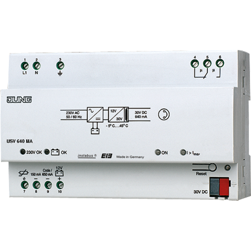 Изображение USV640MA  Бесперебойный KNX блок питания 640 мА со встроенным дросселем - завод JUNG