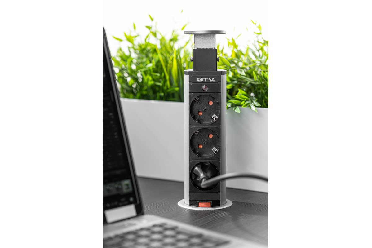 Изображение AE-BPW3S60-80  Блок розеток выдвижной 3 розетки (SCHUKO®), серый - завод GTV